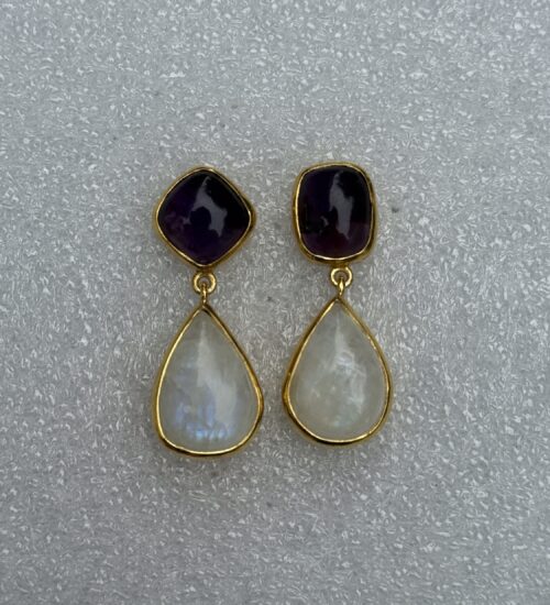 Mismatched - Amethyst & Rainbow moonstone